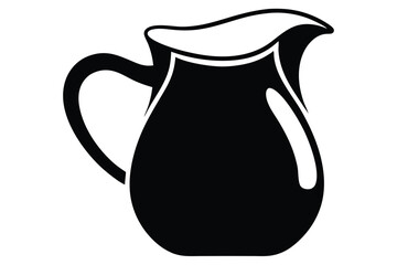 Black and White Graphic Illustration of Pitcher with Handle and Curved Spout Design