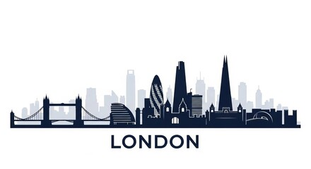 Fototapeta premium London skyline silhouette featuring famous landmarks on a white background illustration art