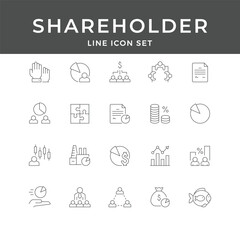 Shareholder Line Icon Set – Stocks, Investment, Equity, Dividend, Finance, Ownership, Business, Minimal Vector Collection