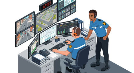 Security Officers Monitoring Surveillance System City Safety and Public Protection