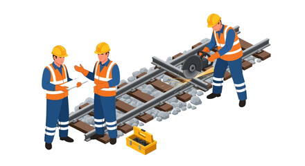 Railway Track Maintenance Workers Repairing and Inspecting Railroad Lines