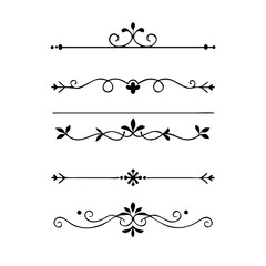 Fototapeta premium Text dividers with hearts doodle set. Wedding decorative elements. Divider ornament, borders, arrows. Hand drawn vector illustration isolated on white background 