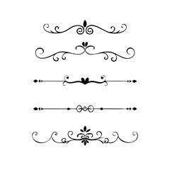 Obraz premium Text dividers with hearts doodle set. Wedding decorative elements. Divider ornament, borders, arrows. Hand drawn vector illustration isolated on white background 