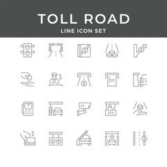 Toll Road Line Icon Set &ndash; Highway, Payment, Gate, Ticket, Barrier, Car, Transport, Minimal Vector Collection