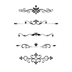 Text dividers with hearts doodle set. Wedding decorative elements. Divider ornament, borders, arrows. Hand drawn vector illustration isolated on white background
