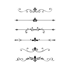 Fototapeta premium Text dividers with hearts doodle set. Wedding decorative elements. Divider ornament, borders, arrows. Hand drawn vector illustration isolated on white background 