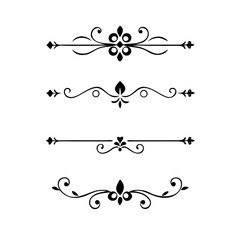 Text dividers with hearts doodle set. Wedding decorative elements. Divider ornament, borders, arrows. Hand drawn vector illustration isolated on white background
