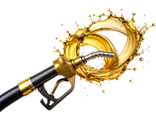 Abstract Top View of Gasoline Splash Twisting in Spiral from Nozzle, Transparent Background