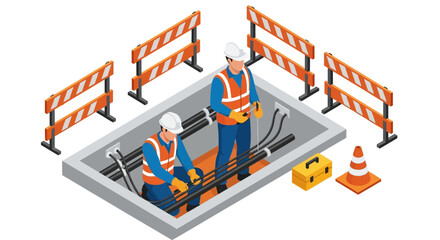 Underground Cable Installation Technicians Working on Fiber Optic Network