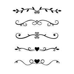 flowers, design elements.Vector design element.Gold text dividers doodle set. Wedding decorative elements. ornament, borders, floral, vintage line separators. Hand drawn vector illustration.
