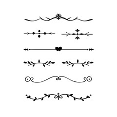 flowers, design elements.Vector design element.Gold text dividers doodle set. Wedding decorative elements. ornament, borders, floral, vintage line separators. Hand drawn vector illustration.