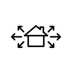 Outline of a house with arrows pointing away from it in all directions on a white background