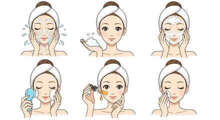 Complete Guide to a Relaxing Facial Skincare Routine Step-by-Step Illustrations