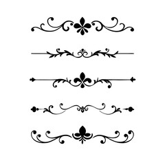 text dividers doodle set. Wedding decorative elements. Divider ornament, borders, floral, vintage line separators. Hand drawn vector illustration isolated on white background. Set page dividers.	