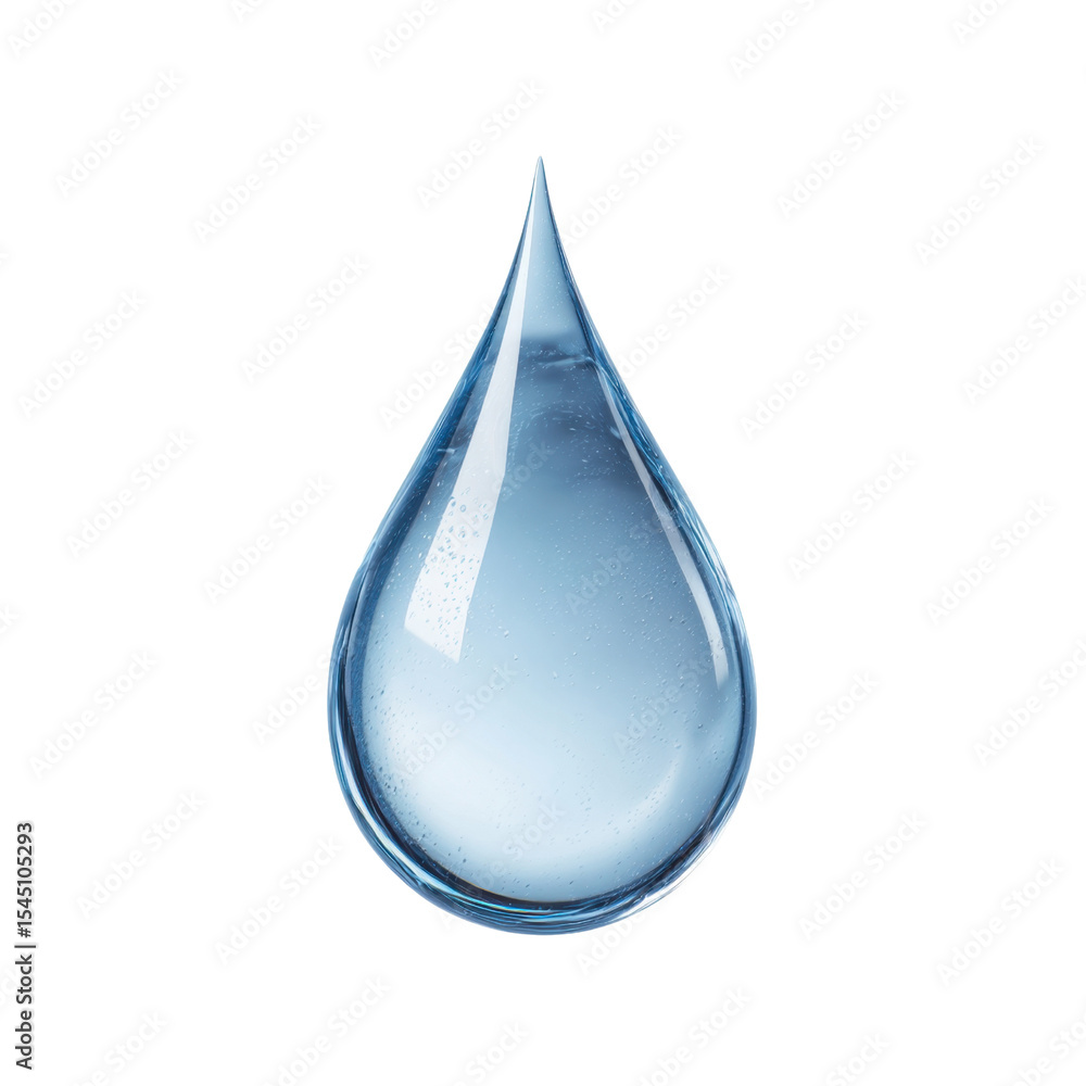 Poster clear water droplet isolated on white background with reflections and shadows for use in design and 
