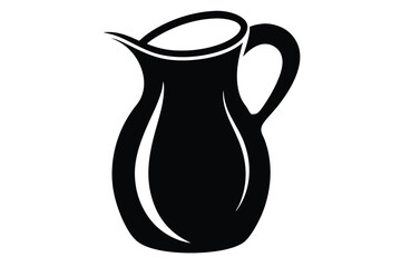Black Silhouette of Ceramic Pitcher Jug with Handle, Spout and Curved Design