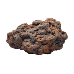 Textured volcanic rock with rough surface showcasing earthy tones and natural formations in high detail on a white background Transparent background or png