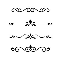 text dividers doodle set. Wedding decorative elements. Divider ornament, borders, floral, vintage line separators. Hand drawn vector illustration isolated on white background. Set page dividers.	