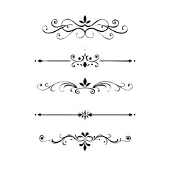 text dividers doodle set. Wedding decorative elements. Divider ornament, borders, floral, vintage line separators. Hand drawn vector illustration isolated on white background. Set page dividers.	