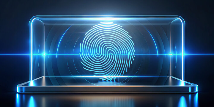 Advanced fingerprint recognition technology displays a digital fingerprint on a sleek device. This system is used in various applications for secure access and identity verification