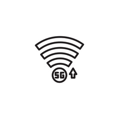 A clean line icon depicts a strong Wi-Fi signal with "5G" and an upward arrow, symbolizing 5G upload capabilities or network strength.
