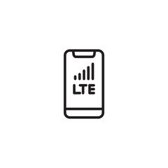 A clean line icon of a smartphone displaying full signal bars and "LTE," representing strong LTE mobile network connectivity.