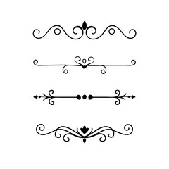 text dividers doodle set. Wedding decorative elements. Divider ornament, borders, floral, vintage line separators. Hand drawn vector illustration isolated on white background. Set page dividers.	