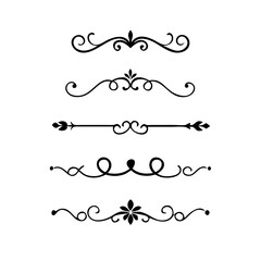 Obraz premium text dividers doodle set. Wedding decorative elements. Divider ornament, borders, floral, vintage line separators. Hand drawn vector illustration isolated on white background. Set page dividers. 