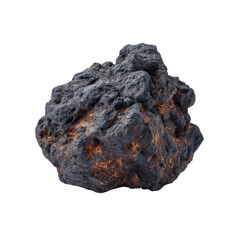 Detailed Close-Up of an Interesting Black and Orange Rock with Textured Surface on a White Background Transparent background or png