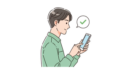 Man Using Smartphone, Happy Expression, Mobile App Approval