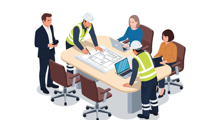 Team Collaboration on Construction Project Blueprint Review Meeting