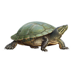 Fototapeta premium Realistic illustration of a turtle with distinct shell patterns and vibrant colors swimming in a serene aquatic environment Transparent background or png