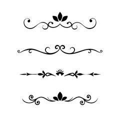 text dividers doodle set. Wedding decorative elements. Divider ornament, borders, floral, vintage line separators. Hand drawn vector illustration isolated on white background. Set page dividers.	