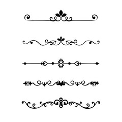 text dividers doodle set. Wedding decorative elements. Divider ornament, borders, floral, vintage line separators. Hand drawn vector illustration isolated on white background. Set page dividers.	