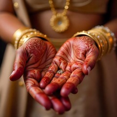 Intricate Indian Bridal Mehndi Design with Golden Jewelry – Cultural Beauty and Traditional Elegance