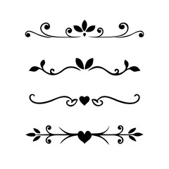 text dividers doodle set. Wedding decorative elements. Divider ornament, borders, floral, vintage line separators. Hand drawn vector illustration isolated on white background. Set page dividers.	