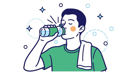 Hydrated Man Drinking Water from a Bottle After Workout