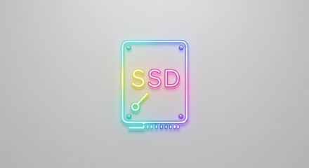 Rainbow Neon SSD Icon on Light Gray Background