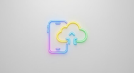 Rainbow Neon Smartphone Cloud Upload Icon