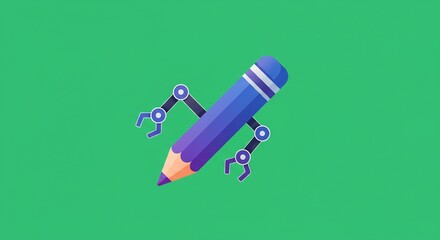 Robotic Arm Holding a Gradient Pencil on Green Background