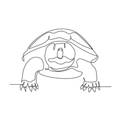 Continuous line of sea turtle tortoise giant galapgos sulcata brazilian animal reptile hard carapace wildlife sketch drawing editable stroke vector illustration
