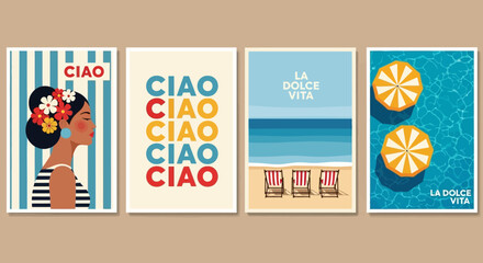 Summer Vacation Italian Style Retro Beach Posters Set