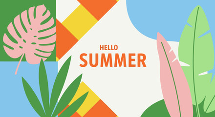 Vibrant Summer Tropical Leaves Illustration Hello Summer Design