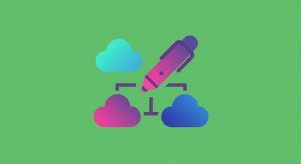 Stylus Pen Connecting Colorful Gradient Clouds Digital Design