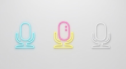 Three Colorful Pixel Microphone Icons on White Background