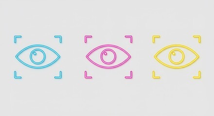 Three Colorful Pixel Eye Icons in Frames