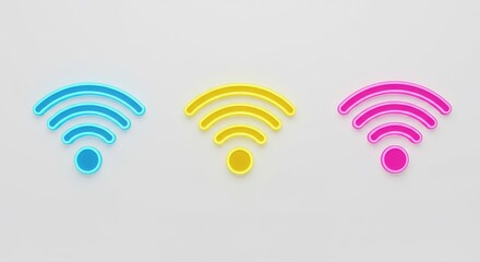 Three Colorful Wifi Symbols on White Background
