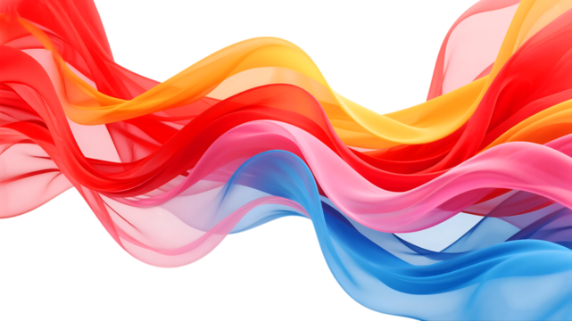 Colorful fabric waves isolated on transparent background