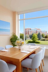 Obraz premium Modern Light Wood Meeting Room with Natural Light and City View