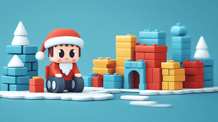 Happy Santa Claus with Christmas tree in the city, a festive holiday gift illustration